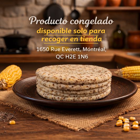 Arepas de 100% Maíz con Chía – Paquete x 5 unidades (650g aprox.) (Congelado)